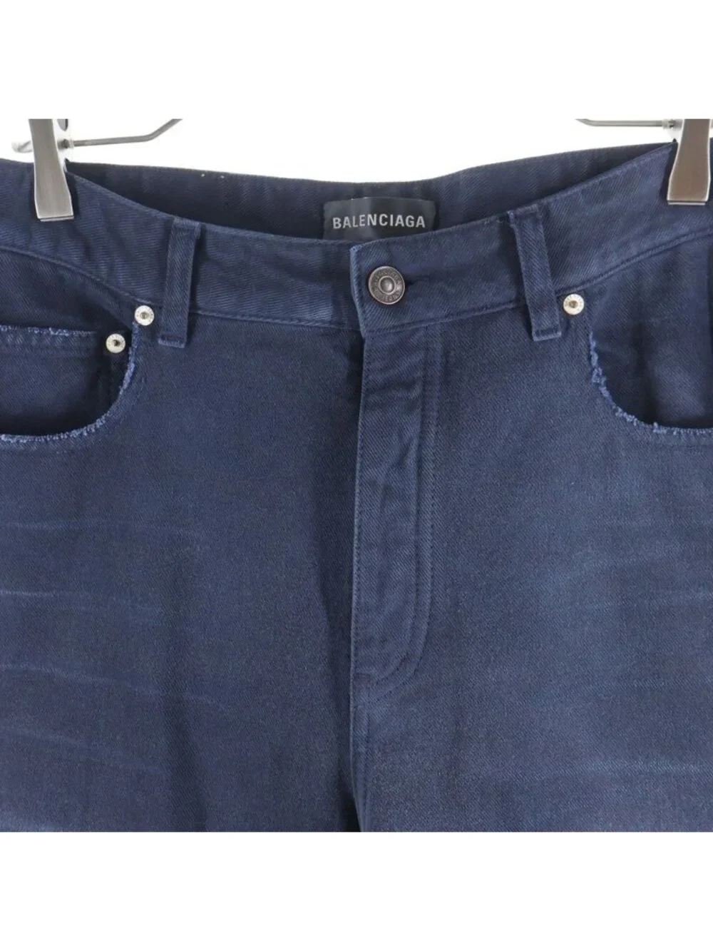 Balenciaga Curved Knee Pants Distressed Denim Blue